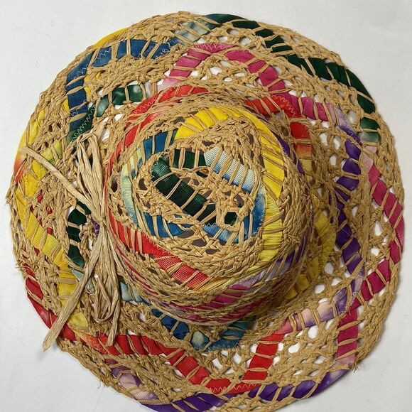 Vintage Rainbow Homage Sun Hat With Gros Grain Women Hat Made In Italy - Picture 2 of 11